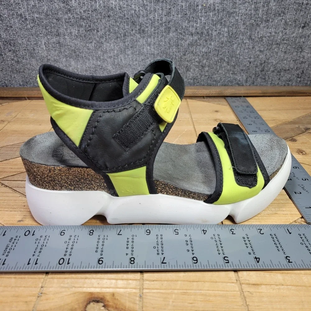 New Fly London Sigo Black Pistachio Wedge Platform Sandals‎ 41 10 - 10.5